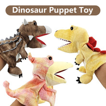 Load image into Gallery viewer, Dinosaur Plush Hand Puppet Toys Role Play Bedtime Story Props Kindergarten performance Lifelike Gloves 11 Style Triceratop Tyrannosaurus