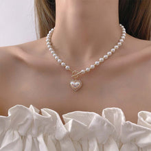 Load image into Gallery viewer, Pearl Love Pendant Necklace Retro Niche Alloy Pearl Necklace Clavicle Chain Versatile Jewelry for Women