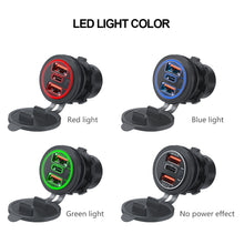 Load image into Gallery viewer, 68W Car Charger Dual QC 3.0 USB & PD Type-C Triple Socket 12-24V with Switch Waterproof for Car Boat Marine RV