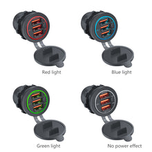 Load image into Gallery viewer, 68W Car Charger Three QC 3.0 USB Socket 12-24V with Switch Waterproof for Car Boat Marine RV
