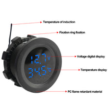 Load image into Gallery viewer, Car Digital Temperature Voltmeter Auto Voltage Test Display Digital Measurement for Motorcycle Boat Yacht Voltmeter Round 12-24V