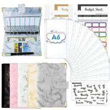 Load image into Gallery viewer, A6 Marble PU Leather Budget Binder Planner Notebook Cash Envelopes Organizer System with Binder Pockets Expense Budget Sheets