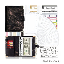Load image into Gallery viewer, A6 Marble PU Leather Budget Binder Planner Notebook Cash Envelopes Organizer System with Binder Pockets Expense Budget Sheets