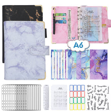 Load image into Gallery viewer, A6 Marble PU Money Budget Planner Binder With Zipper Envelopes Notebook Organizer System with Binder Pockets Saving Bill Organizer Gifts