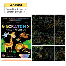 Load image into Gallery viewer, Scratch Art Painting Paper Card Kit Rainbow Color Cartoon Dinosaur Drawing Board Kids DIY Educational Toys Bithday Gift Toys