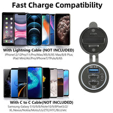 Load image into Gallery viewer, 78W Car Charger Socket 12V/24V Multiple USB Outlet Dual PD USB-C & QC3.0 Ports with Power Switch Fast Car Adapter