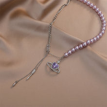 Load image into Gallery viewer, Purple Pearl Necklace Retro Alloy Zircon Star Necklace Collarbone Chain Fashion Creative Jewelry Accessory for Women