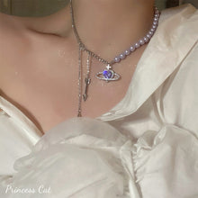 Load image into Gallery viewer, Purple Pearl Necklace Retro Alloy Zircon Star Necklace Collarbone Chain Fashion Creative Jewelry Accessory for Women