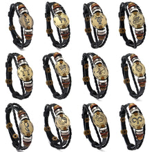 Load image into Gallery viewer, 12 Constellations Leather Bracelet Adjustable Knitted Beaded Bracelet Hand Jewelry Accessory for Men Women