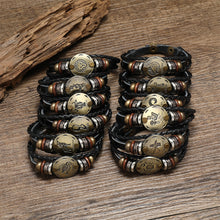 Load image into Gallery viewer, 12 Constellations Leather Bracelet Adjustable Knitted Beaded Bracelet Hand Jewelry Accessory for Men Women