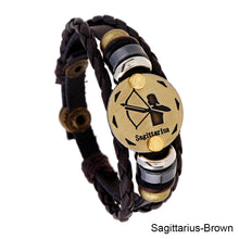 Load image into Gallery viewer, 12 Constellations Leather Bracelet Adjustable Knitted Beaded Bracelet Hand Jewelry Accessory for Men Women