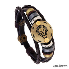 Load image into Gallery viewer, 12 Constellations Leather Bracelet Adjustable Knitted Beaded Bracelet Hand Jewelry Accessory for Men Women