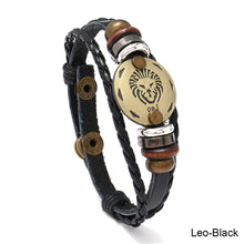 Load image into Gallery viewer, 12 Constellations Leather Bracelet Adjustable Knitted Beaded Bracelet Hand Jewelry Accessory for Men Women