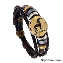 Load image into Gallery viewer, 12 Constellations Leather Bracelet Adjustable Knitted Beaded Bracelet Hand Jewelry Accessory for Men Women