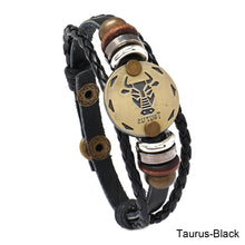 Load image into Gallery viewer, 12 Constellations Leather Bracelet Adjustable Knitted Beaded Bracelet Hand Jewelry Accessory for Men Women