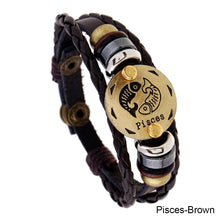 Load image into Gallery viewer, 12 Constellations Leather Bracelet Adjustable Knitted Beaded Bracelet Hand Jewelry Accessory for Men Women
