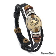 Load image into Gallery viewer, 12 Constellations Leather Bracelet Adjustable Knitted Beaded Bracelet Hand Jewelry Accessory for Men Women