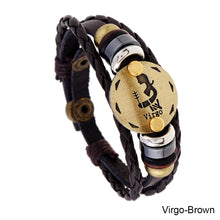 Load image into Gallery viewer, 12 Constellations Leather Bracelet Adjustable Knitted Beaded Bracelet Hand Jewelry Accessory for Men Women