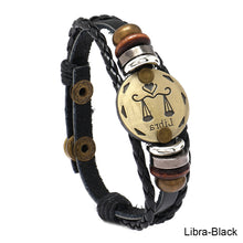 Load image into Gallery viewer, 12 Constellations Leather Bracelet Adjustable Knitted Beaded Bracelet Hand Jewelry Accessory for Men Women