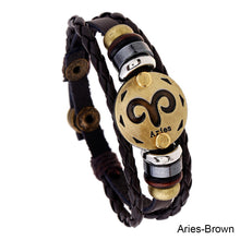Load image into Gallery viewer, 12 Constellations Leather Bracelet Adjustable Knitted Beaded Bracelet Hand Jewelry Accessory for Men Women