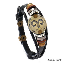 Load image into Gallery viewer, 12 Constellations Leather Bracelet Adjustable Knitted Beaded Bracelet Hand Jewelry Accessory for Men Women