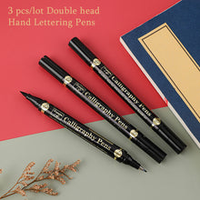Load image into Gallery viewer, 3 pcs/lot Double head Hand Lettering Pens Black Ink Calligraphy Brush Pens Set Chinese Words Learning Stationery for Beginners Art Supplies
