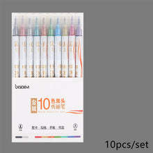 Load image into Gallery viewer, 10 Colors Double Head Fine Point Brush Metallic Marker Pens Calligraphy Brush Pens Set for Painting Drawing Art Learning Stationery