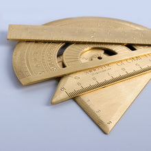 Load image into Gallery viewer, Vintage Brass Straight Ruler Metal Triangle Ruler Protractor 12/15cm Measuring Tool for Students Creative Stationery School Supplies