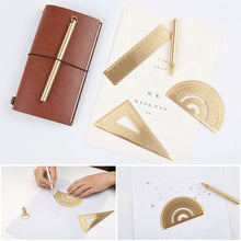 Load image into Gallery viewer, Vintage Brass Straight Ruler Metal Triangle Ruler Protractor 12/15cm Measuring Tool for Students Creative Stationery School Supplies