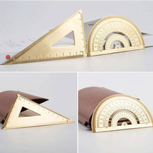 Load image into Gallery viewer, Vintage Brass Straight Ruler Metal Triangle Ruler Protractor 12/15cm Measuring Tool for Students Creative Stationery School Supplies