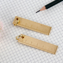 Load image into Gallery viewer, 6cm Mini Copper Ruller Vintage Brass Metal Straight Ruler Key Pendant Measuring Tool Father's Day Dad Birthday Gifts