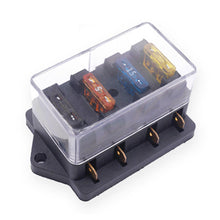 Load image into Gallery viewer, 4 Way Car Circuit Standard Blade Fuse Box Block Holder 4 Way Fuse For 12V / 24V 22mm Handlebar Motorcycles E-Bikes with 5A 10A 15A 20A Fuse