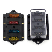 Load image into Gallery viewer, 4 Way Car Circuit Standard Blade Fuse Box Block Holder 4 Way Fuse For 12V / 24V 22mm Handlebar Motorcycles E-Bikes with 5A 10A 15A 20A Fuse