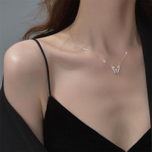 Load image into Gallery viewer, Hollow Butterfly Diamond Necklace Temperamental Simple Clavicle Chain Necklace Alloy Necklace Jewelry