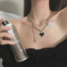 Load image into Gallery viewer, Titanium Steel Double-layer Mosaic Heart-shaped Necklace Simple Alloy Pendant Clavicle Chain Necklace Jewelry