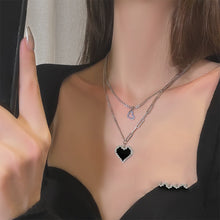 Load image into Gallery viewer, Titanium Steel Double-layer Mosaic Heart-shaped Necklace Simple Alloy Pendant Clavicle Chain Necklace Jewelry