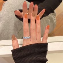 Load image into Gallery viewer, Retro Niche Checkerboard Ring Opening Adjustable Alloy Ring Simple Jewelry Accessory for Women