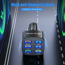 Load image into Gallery viewer, Car Charger Quick Charge 3.0 15A 6 Ports USB Charger For iPhone 13 12 Pro Samsung Xiaomi Huawei Mobile Phone Charger