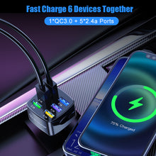 Load image into Gallery viewer, Car Charger Quick Charge 3.0 15A 6 Ports USB Charger For iPhone 13 12 Pro Samsung Xiaomi Huawei Mobile Phone Charger