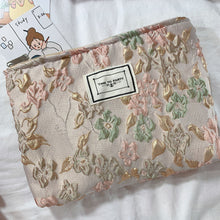 Load image into Gallery viewer, Fashion Relief Flowers Print Cosmetic Bag Canvas Washing Bag Large Capacity Women Travel Cosmetic Pouch Makeup Storage Bags