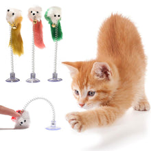 Load image into Gallery viewer, Multicolor Feather Stick Spring Toy Suction With Bell Mouse Cat Interactive Pet Tool Elastic Scratcher Mice Teaser Entertainment