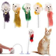 Load image into Gallery viewer, Multicolor Feather Stick Spring Toy Suction With Bell Mouse Cat Interactive Pet Tool Elastic Scratcher Mice Teaser Entertainment