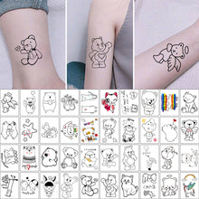 Load image into Gallery viewer, 42pcs/set Cartoon Cute Line Bear Tattoo Stickers Waterproof Long Lasting Tattoo Stickers Temporary Body Art Tattoo