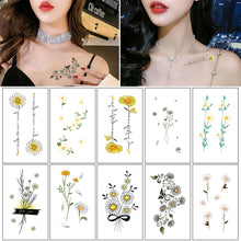 Load image into Gallery viewer, 10pcs/set Small Fresh Flower Tattoo Stickers Daisy Waterproof Long Lasting Tattoo Stickers Temporary Body Art Tattoo