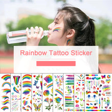 Load image into Gallery viewer, Colorful Waterproof Rainbow Tattoo Stickers Striped Love Face Stickers Temporary Body Art Tattoo Stickers