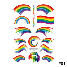 Load image into Gallery viewer, Colorful Waterproof Rainbow Tattoo Stickers Striped Love Face Stickers Temporary Body Art Tattoo Stickers