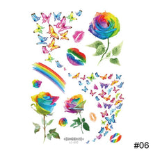 Load image into Gallery viewer, Colorful Waterproof Rainbow Tattoo Stickers Striped Love Face Stickers Temporary Body Art Tattoo Stickers