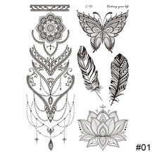 Load image into Gallery viewer, Black Tattoo Sticker Vintage Datura Flower Tattoo Sticker Waterproof Long Lasting Body Art Tattoo Sticker
