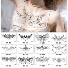 Load image into Gallery viewer, Simple Black White Flower Tattoo Sticker Waterproof Long Lasting Chest Tattoo Sticker Temporary Body Art Tattoo