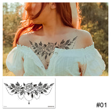 Load image into Gallery viewer, Simple Black White Flower Tattoo Sticker Waterproof Long Lasting Chest Tattoo Sticker Temporary Body Art Tattoo